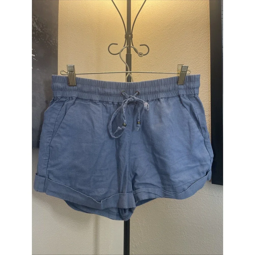 Love Tree Womens Shorts Blue Stretchy Waist Pull Strings Size Medium